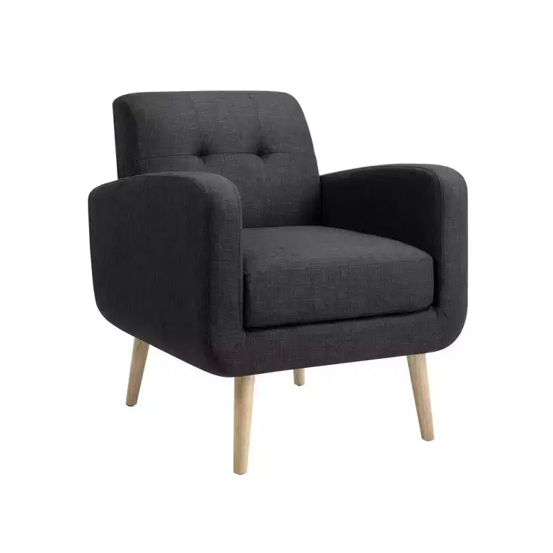 Bestier Black Mid-Century Modern Fabric Accent Armchair Single Sofa with Rubber Wood Legs Linen Upholstery for Living Room