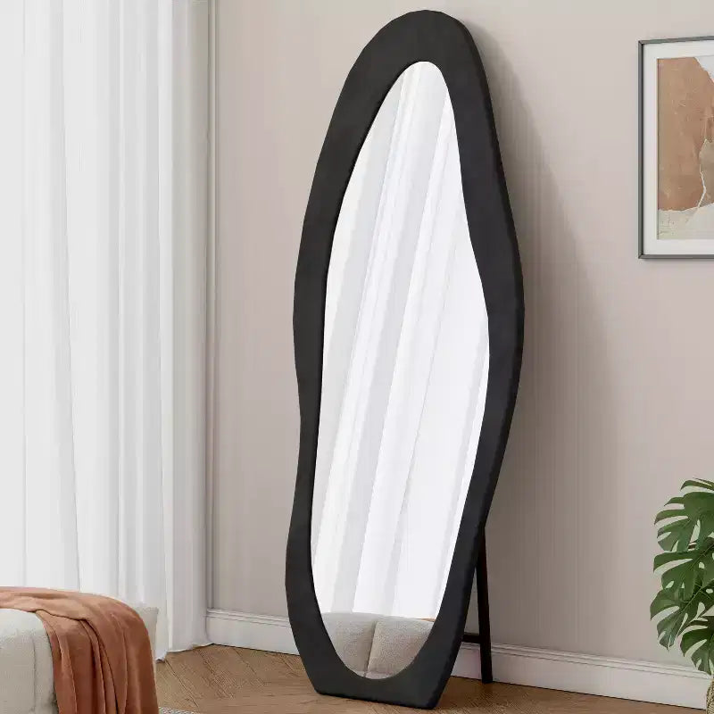 TUYOHW Flannel Irregular Wave Full Length Mirror with Hanging Hole Body Mirror Wall Mounted Mirror Leaning Floor Mirror for Bedroom, Living Room