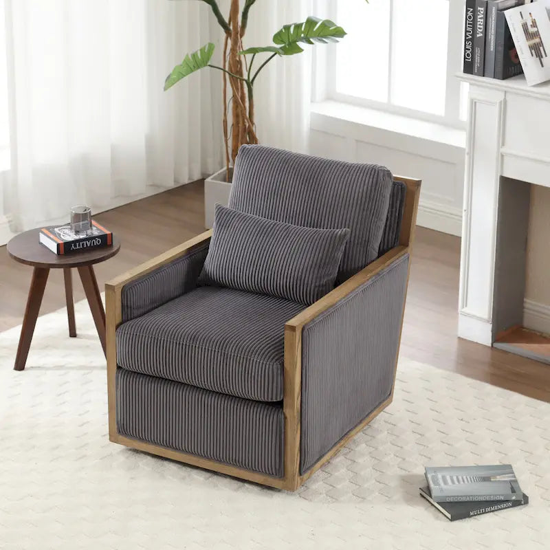 360° Swivel Barrel Accent Chair | Hardwood Frame | Foam Cushion | 300 lb | 26.77H