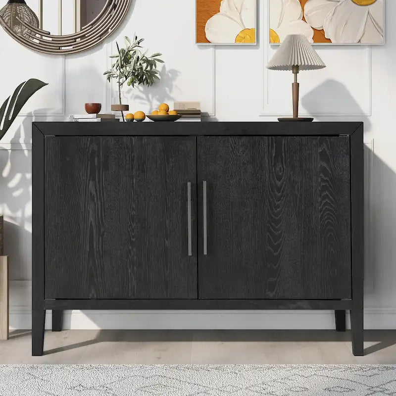 2-Door Wood Cabinet with Adjustable Shelf and Oak Legs