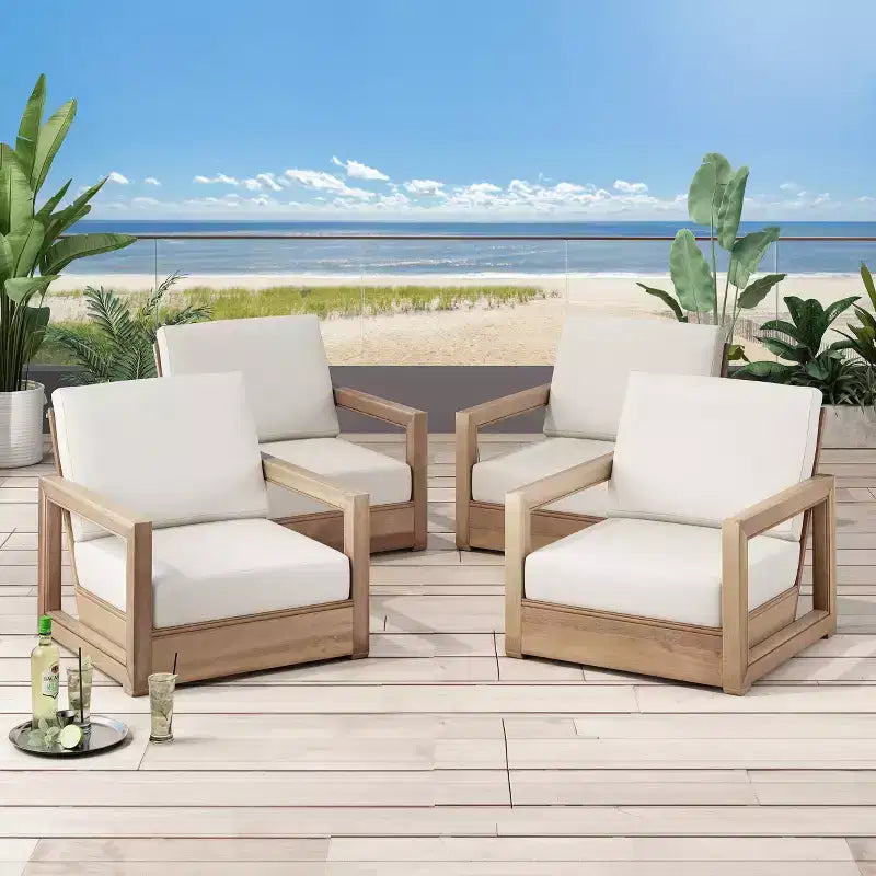 Christopher Knight Home Westchester Outdoor Acacia Wood Club Chairs with Cushions (Set of 4), Brown/Beige