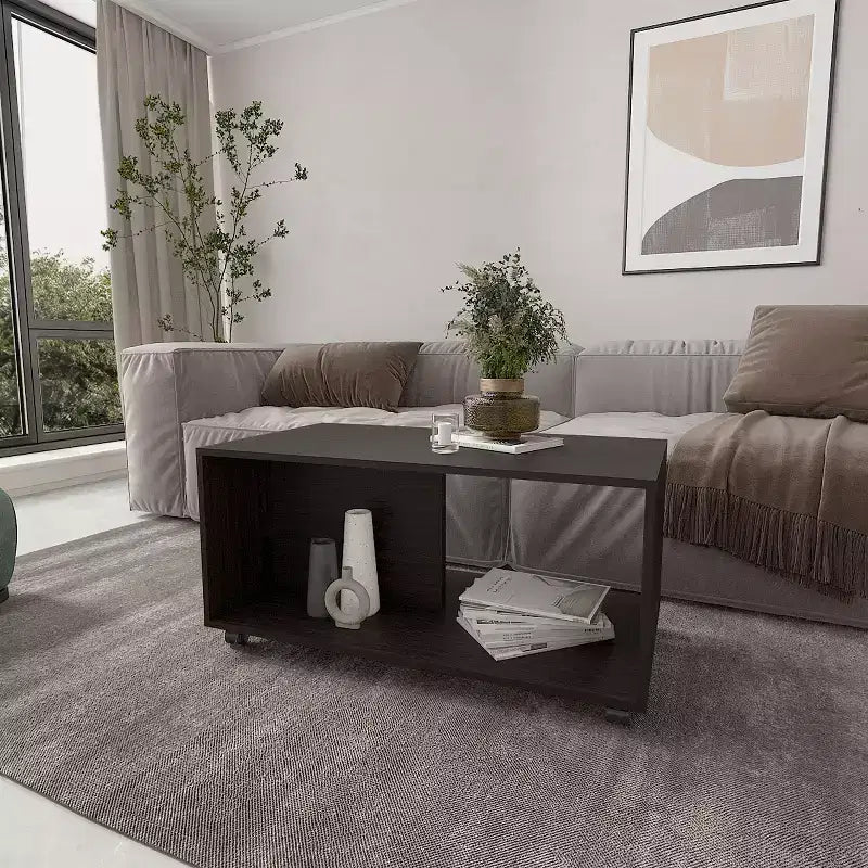 Okak Rectangle Coffee Table with Spacious Open Shelf and Durable Material for Living Room/Office, Space-Saving