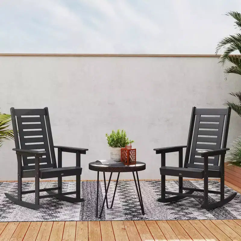 Outsunny Outdoor Rocking Chairs Set of 2, HDPE Patio Rockers with 28 High Back, Wide Armrests and Slatted Seat for Porch Backyard Balcony