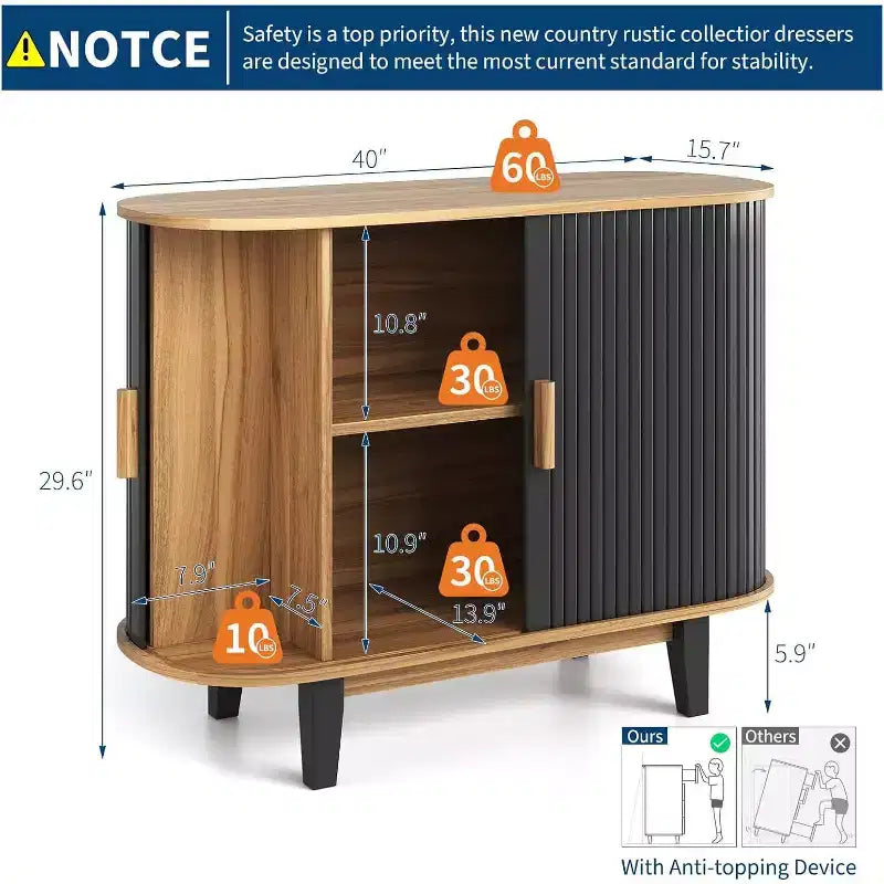 Fluted Sideboard with Sliding Door, Modern Buffet Cabinet with Adjustable Shelf for Multi-Room Storage, Streamlined Design