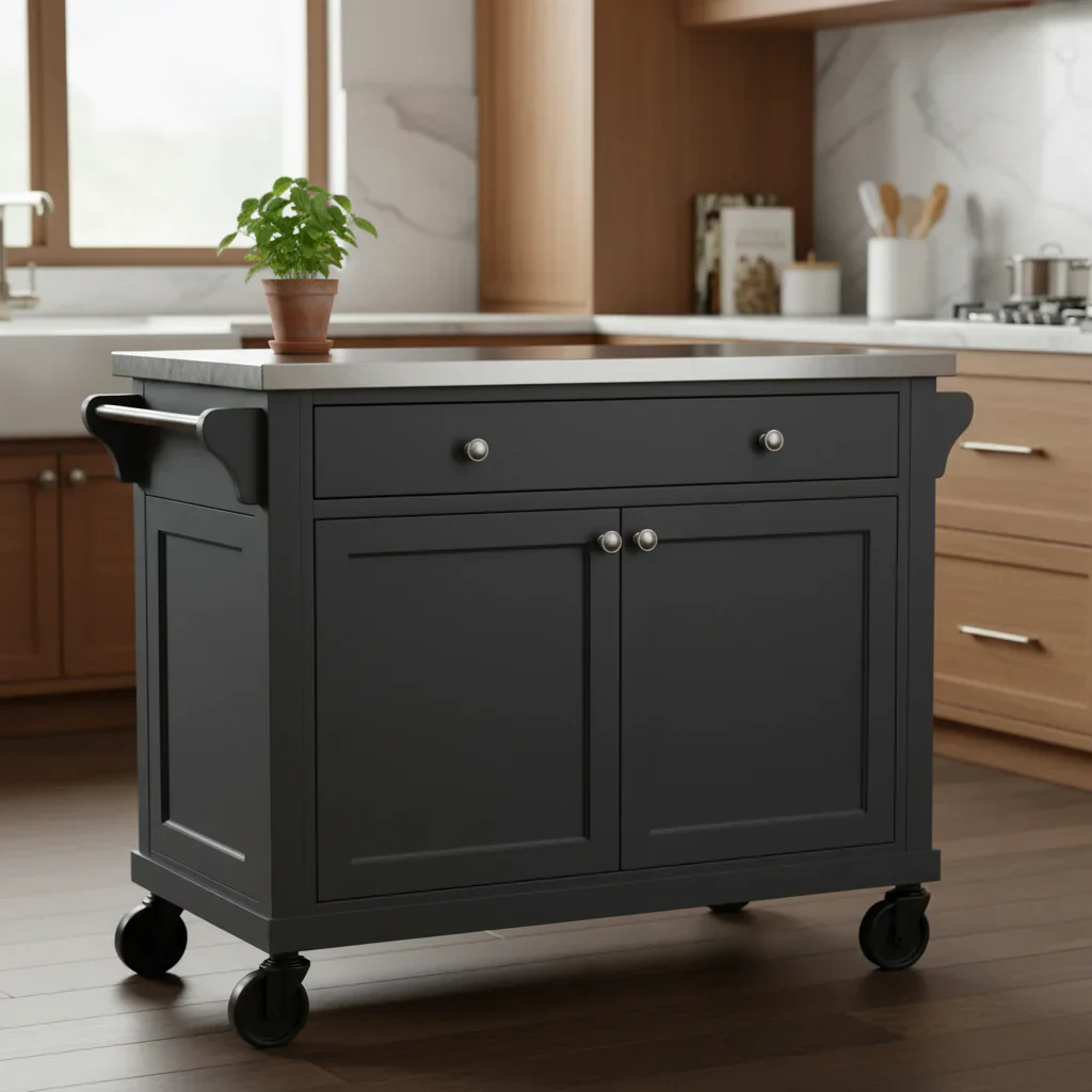 Metal Kitchen Cart with 3 Doors and 3 Shelves