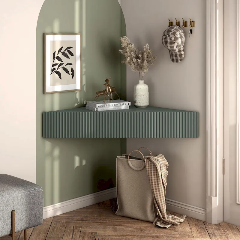 47 Corner Floating TV Stand, 3 Shelves, Transitional Style, Space-Saving Wall Mount