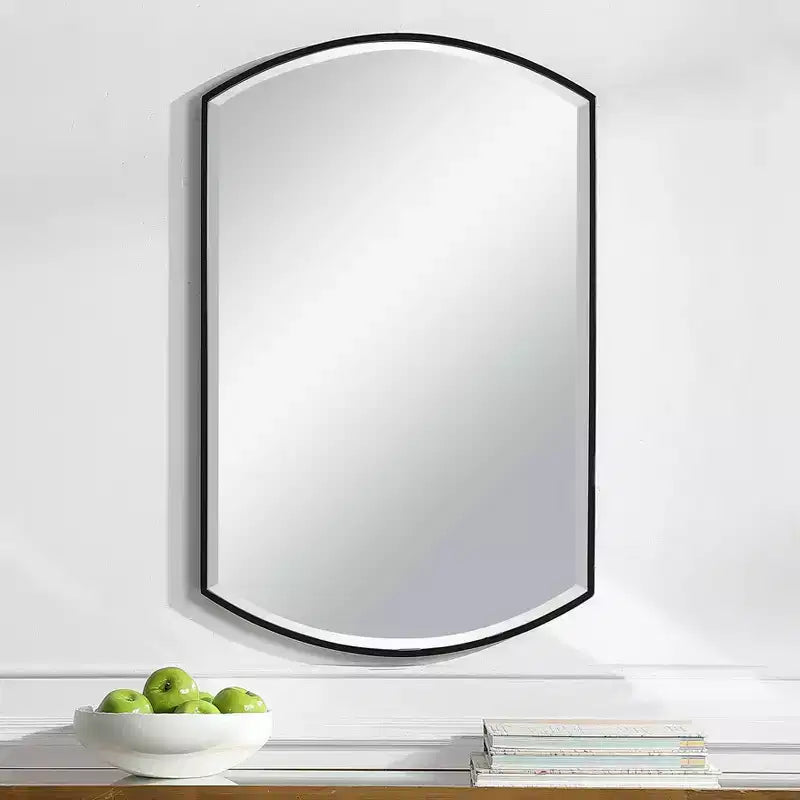 Uttermost Vanity Decorative Wall Mirror Modern Beveled Curved Satin Black Iron Frame 24 Wide for Bathroom Bedroom Living Room