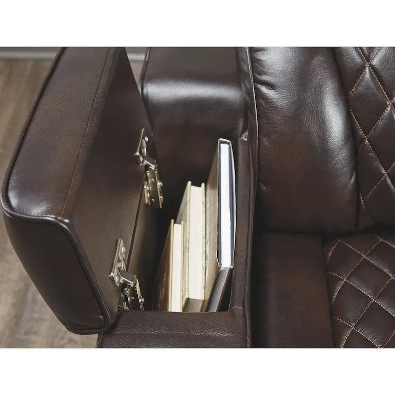 Chocolate Brown Faux Leather Power Reclining Sofa 82.75 W x 39.5 D x 43.75 H