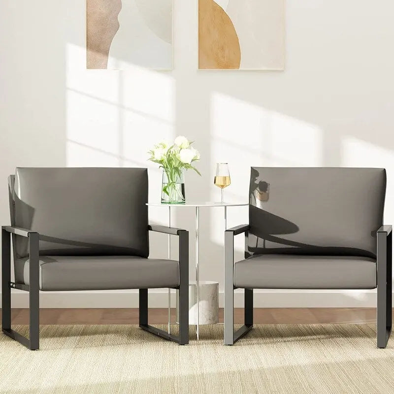 Modern Vintage Upholstered PU Leather Armchairs, Mid Century Accent Chairs with Steel Frame, Leisure Chairs (Set of 2)