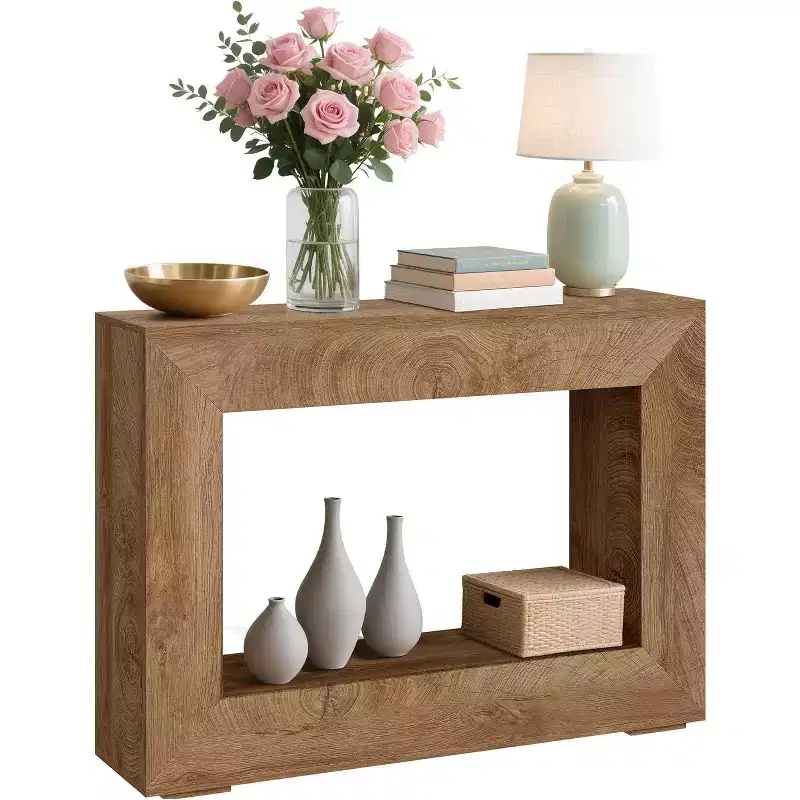 Farmhouse Console Table, 47 Rustic Sofa Table with Shelf for Entryway, Hallway, Behind Couch (Natural)