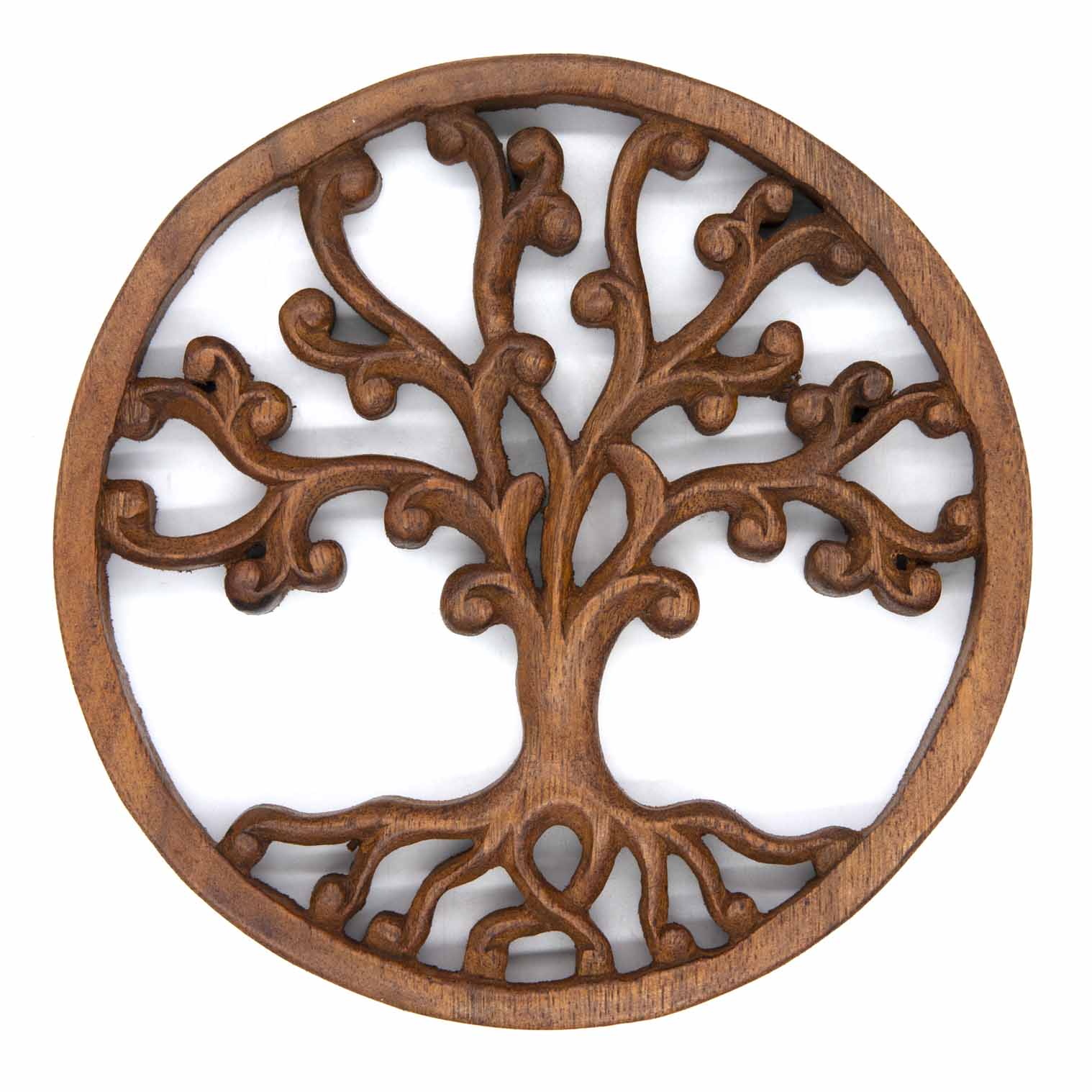 Tree of Life Round Wood Plaque with Curling Branches