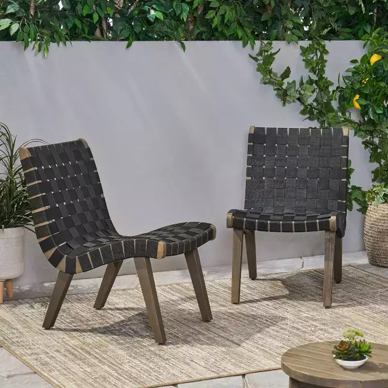 GDFStudio Ocilla Outdoor Acacia Wood and Rope Weave Lounge Chairs (Set of 2)