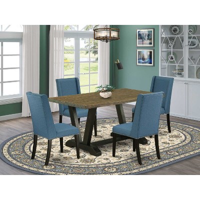 HomeStock 5-Piece Distressed Jacobean Finish Solid Wood Top Dining table with 4 Chairs