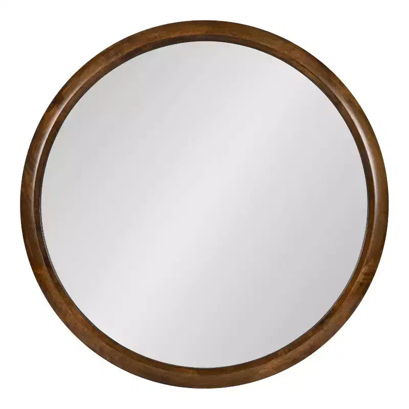Kate and Laurel Pao Curved Framed Wood Wall Mirror, 28 Diameter, Walnut Brown
