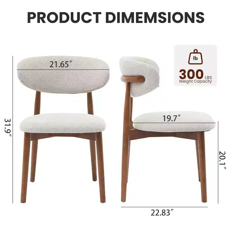 Set of 2 Superior Comfort Wooden Dining Chairs, Linen Upholstered Seat Coffee Legs Stylish Design, Ideal for Kitchen Dining Room Bedroom