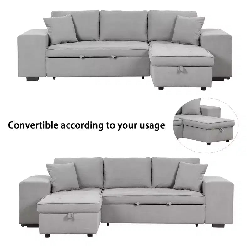 104.5 Reversible L-Shape Sleeper Sectional with Storage Chaise & 2 Stools - Convertible 3-Seat Sofa Bed for Living Room