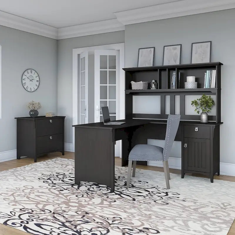 L Shaped Corner Desk with Storage Cabinet and Box Drawer