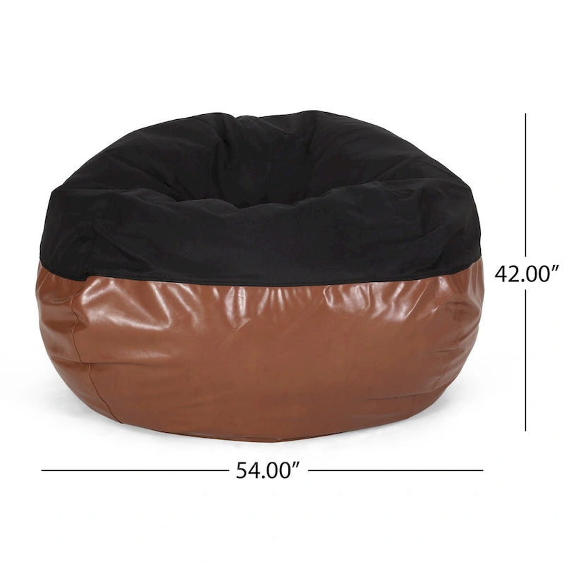 Modern 5 Foot Two Toned Fabric and Faux Leather Bean Bag