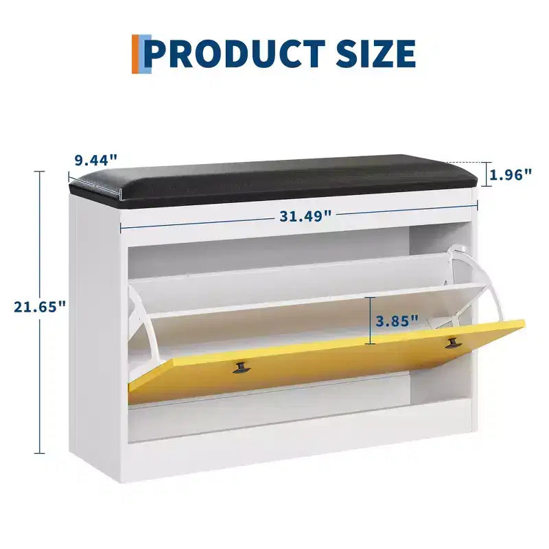 GustoWave 31.5'' Shoe Storage Bench, Modern White Shoe Organizer Bench with Flip Drawer & PU Cushion, Modern Entryway Shoe Cabinet for Hallway
