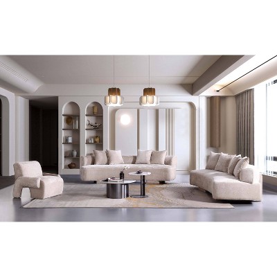 Manhattan Comfort 3pc Verandah Chenille Upholstered Sofa and Accent Chair Set