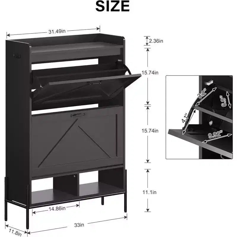 Shoe Storage Cabinet for Entryway with 2 Flip Drawers, Freestanding Narrow Shoe Rack