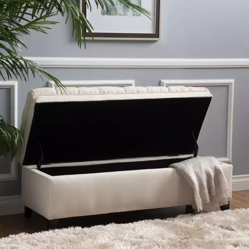 Contemporary Tufted Fabric Storage Ottoman, 50