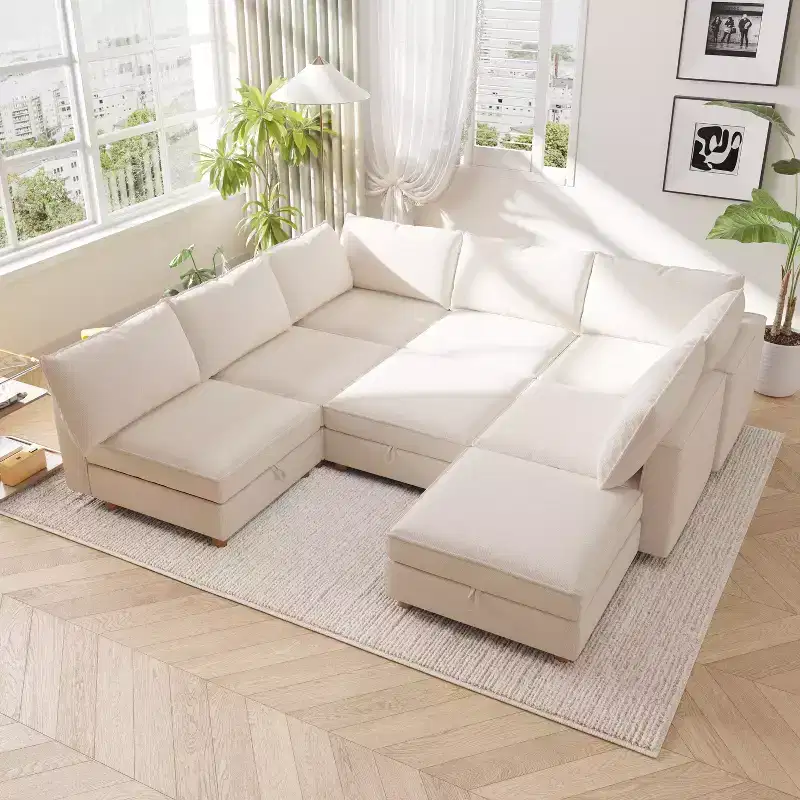 GDFStudio Zayne Modern 8-Seat Fabric Upholstered Modular Convertible Sectional Sofa with Storage