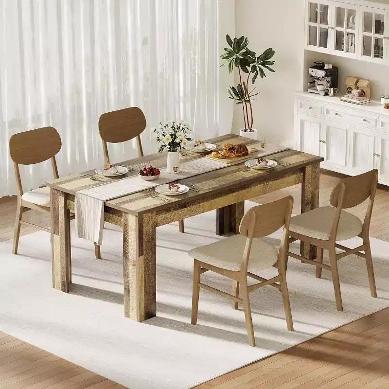 Dining Table for 4-6, 63 Wood Farmhouse Rectangular Dining Room & Kitchen Table for 4 for Apartment, Home