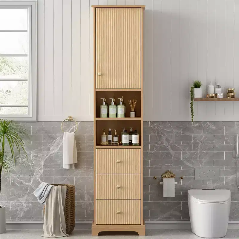 Clihome 67.7 Tall Freestanding Bathroom Cabinet, Traditional American Style,with Adjustable Shelf,Space-Saving Design
