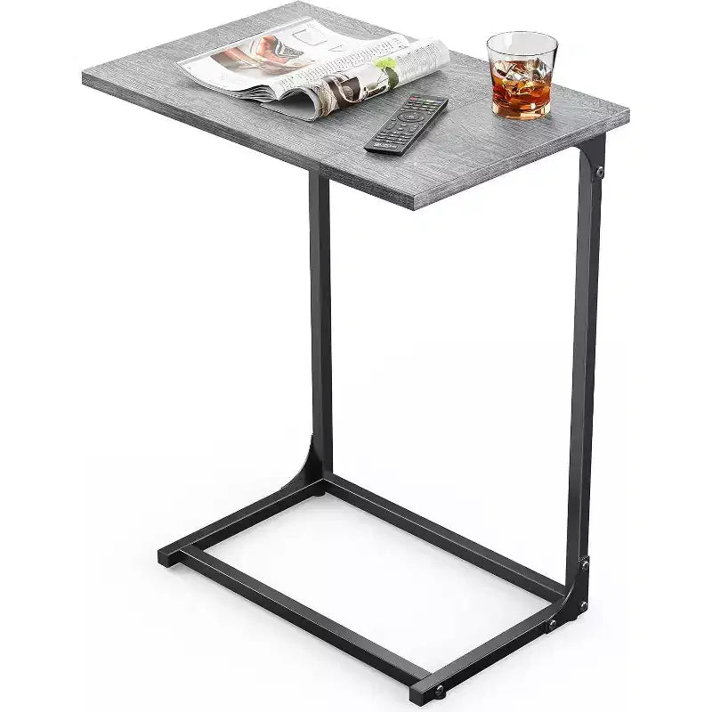 2 Pack C-Shaped Side Table, C-Table for Sofa, Couch Table with Metal Frame, Large Surface Sofa Table for Living Room, Bedroom, Home Office, Gray