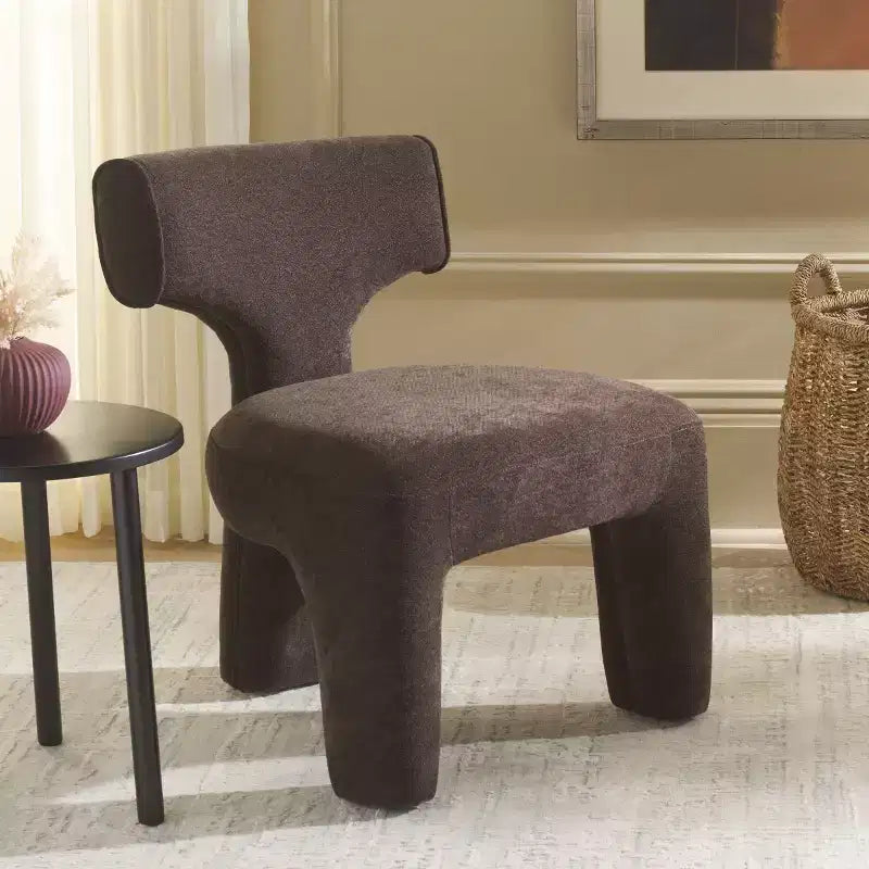 Linen Upholstered Accent Chair - Armless, Wood Frame, Warm Brown