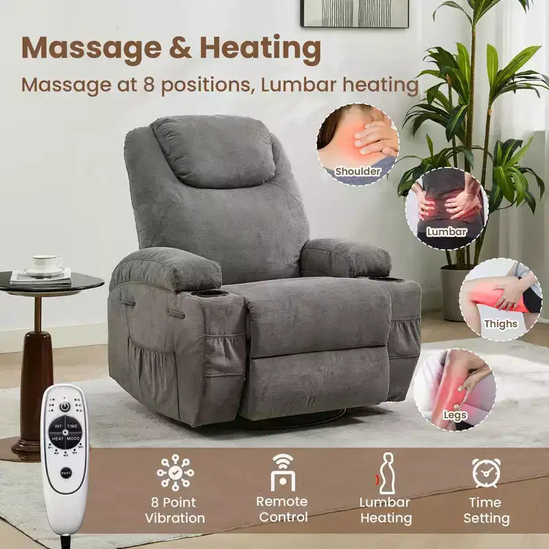 360 Swivel Rocker Recliner Chair with Massage and Heat