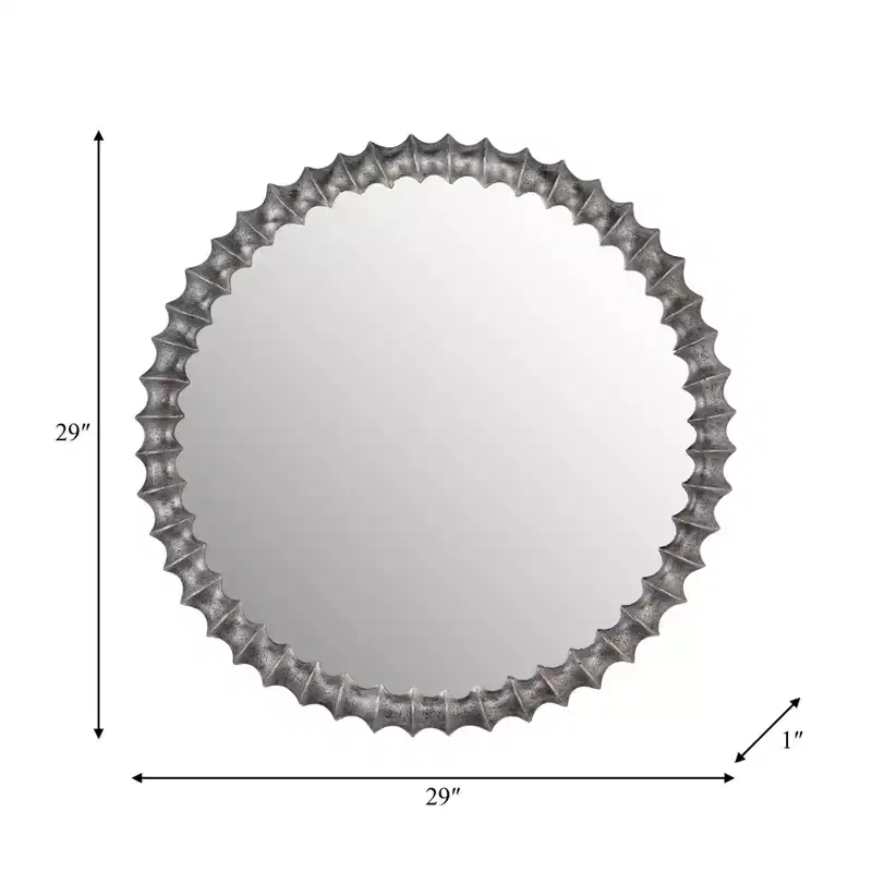 Modern Round Wall Mirror with Decorative Metal Frame - Glass Accent Mirror for Home, Office, Bedroom, Living Room - Metallic Finish - 29 Silver
