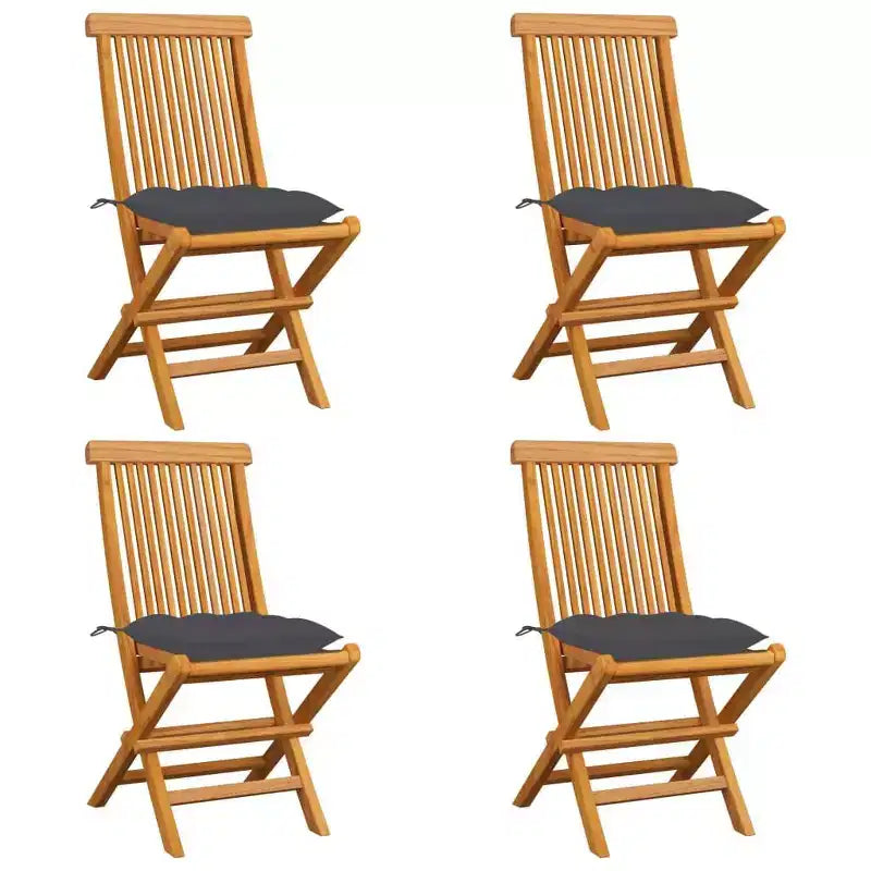 vidaXL Teak Folding Patio Chairs- Outdoor Garden with Durable and Comfortable Anthracite Cushions, Lightweight and Easy to Store (Set of 4)
