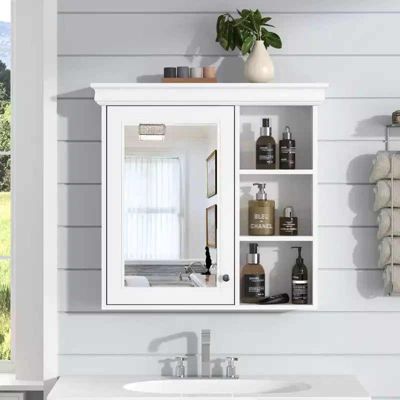 Modern Wall-Mounted Bathroom Cabinet with Mirror and Storage Shelves