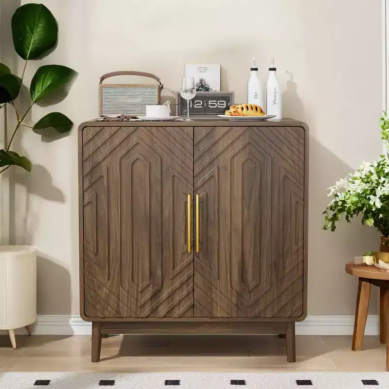 MDF & Solid Wood Sideboard Buffet Cabinet 33.46''H x 31.5''W x 15.75''D