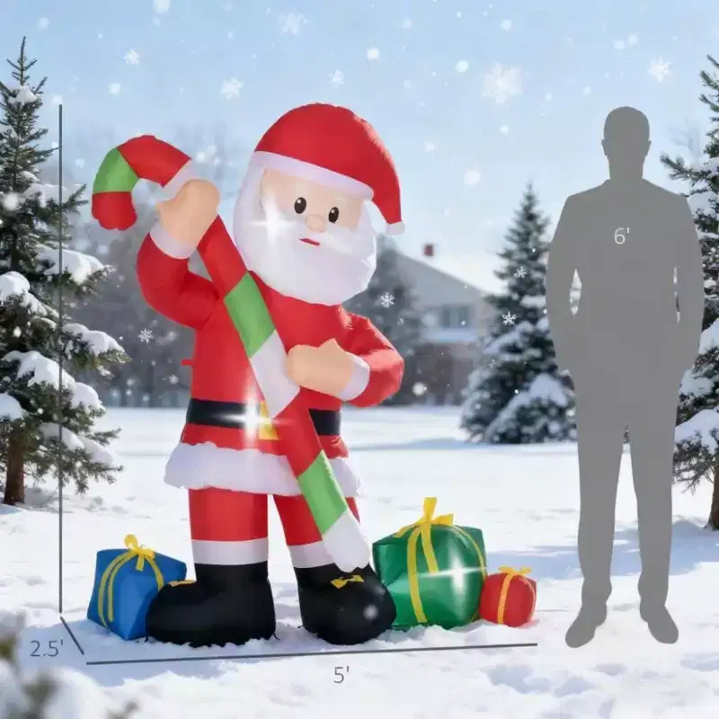 NAYSAYE 6FT Christmas Inflatable Santa Claus with Candy Cane and Gift Boxes Holiday Decoration for Yard Outdoor Display, White, 59*29.5*72