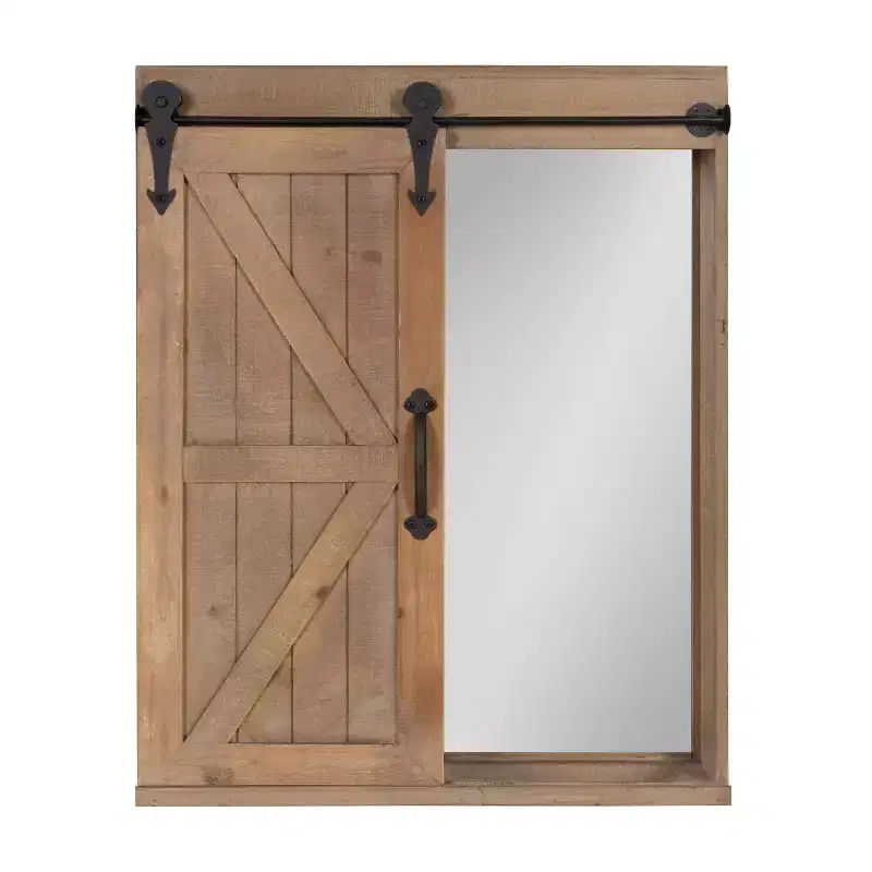 Decorative Wood Wall Storage Cabinet with Vanity Mirror and Sliding Barn Door Rustic - Kate & Laurel All Things Decor