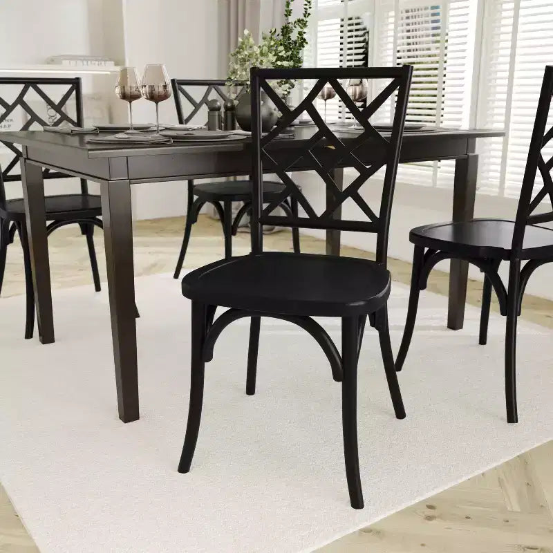 Emma and Oliver Solid Wood Stack Dining Chair with Decorative Back Design