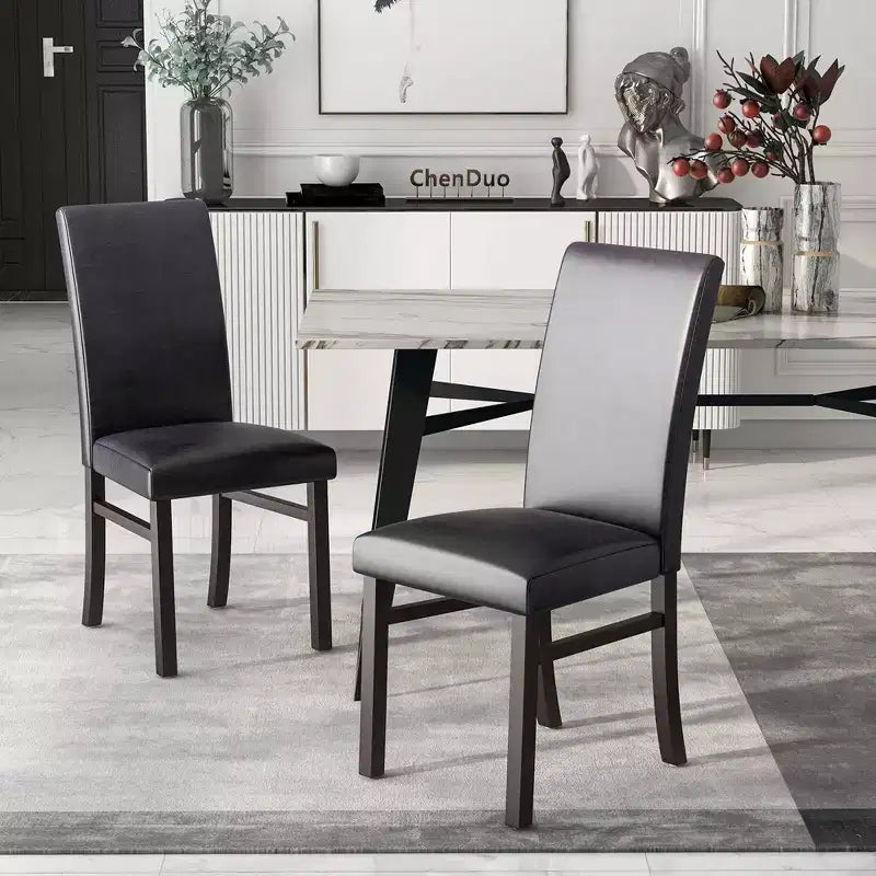 Costway Upholstered Dining Chairs Set of 2/4 PU Leather Armless Solid Rubber Wood Legs
