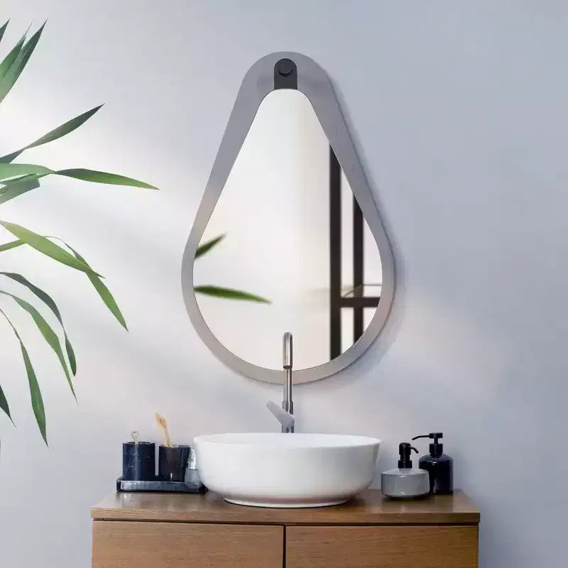 Howard Elliott 28"x18" Teardrop Saldar Gray Wood Framed Mirror with Black Metal Hook