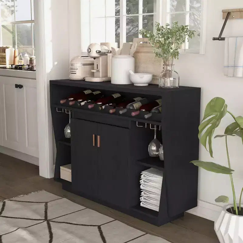 Veritte Contemporary 9 Bottle Buffet Black - miBasics