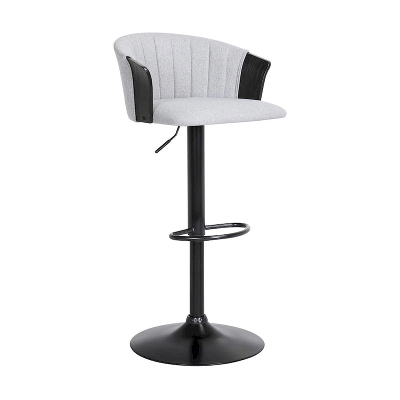 Liz 24-33 Inch Adjustable Height Swivel Barstool Chair, Light Gray Fabric