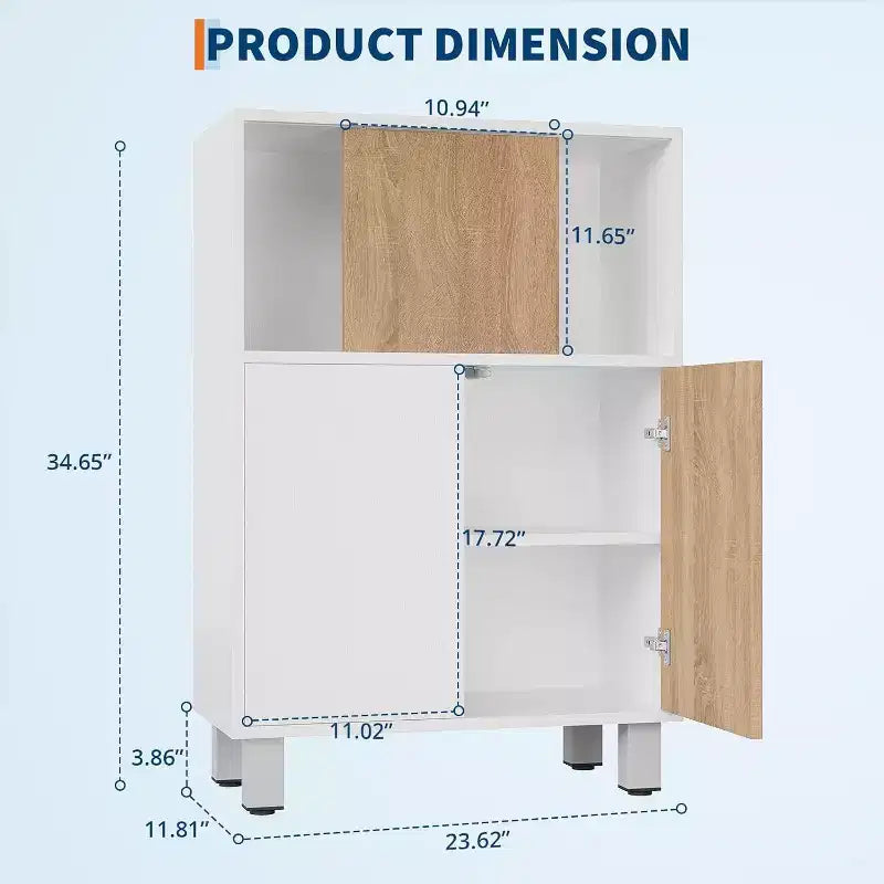 Acekool Modern Wooden Storage Cabinet with Sliding Doors, Adjustable Shelves, Floor Sideboard for Bathroom, Living Room & Small Spaces