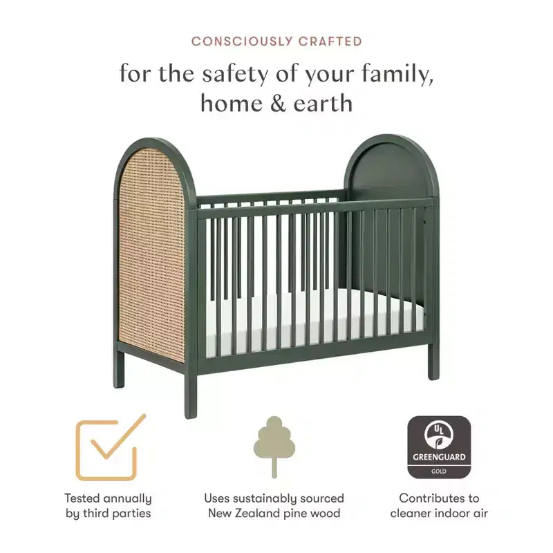 Boho Cane 3-in-1 Convertible Crib with Toddler Bed Conversion Kit