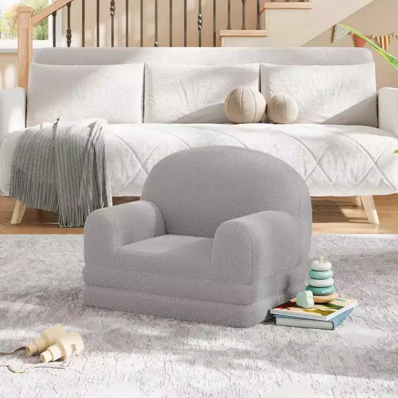 2-in-1 Foldable Toddler Sofa to Lounger, Foam Chair for Kids Ages 2–8