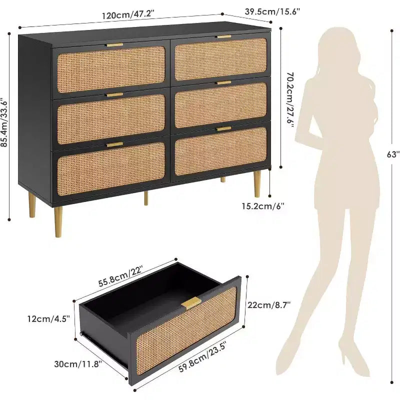6-Drawer Double Dresser - Wide Top Deep Storage Chest for Bedroom Living Room