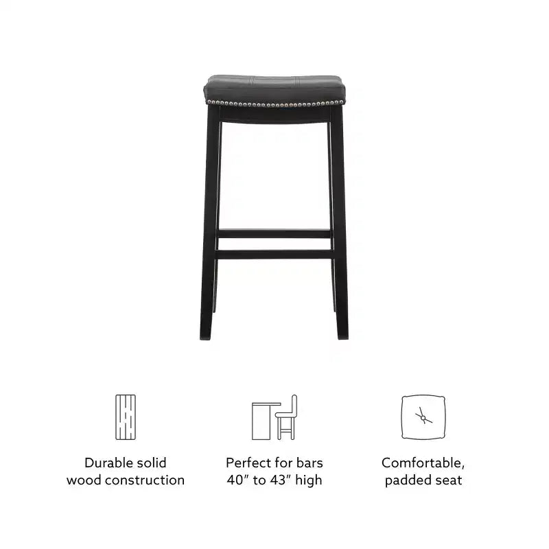 Set of 2 Faux Leather Barstools - Armless, Backless with Footrest, Fixed Height