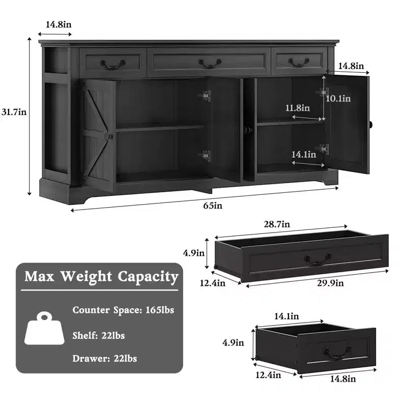Dyonery 65 Inch Large Buffet Storage Cabinet with 3 Drawers and 4 Doors Coffee Bar Bar Cabinet, White/Gray.