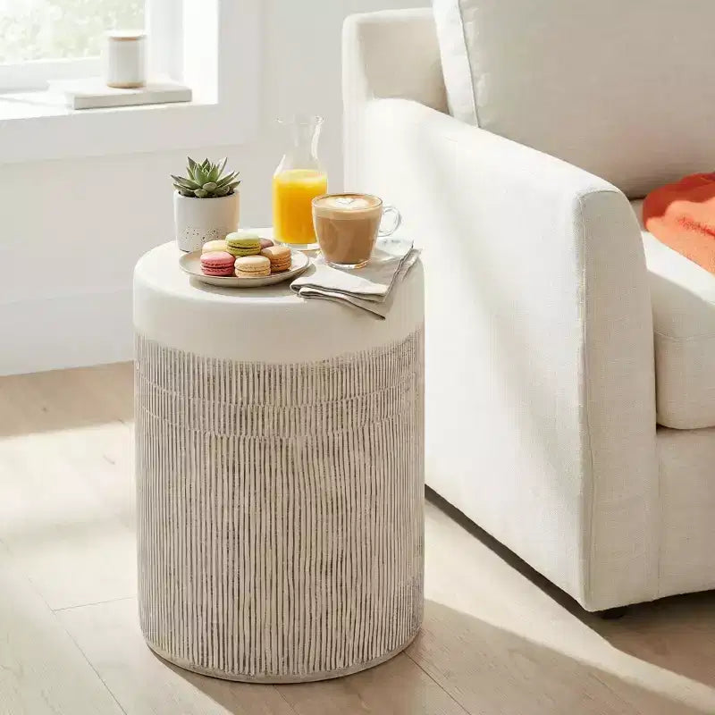 Round Patio End Table Indoor&Outdoor Side Table, Weather-Resistant Decorative Accent Table Garden Plant Stand, White, No Assembly - ModernLuxe